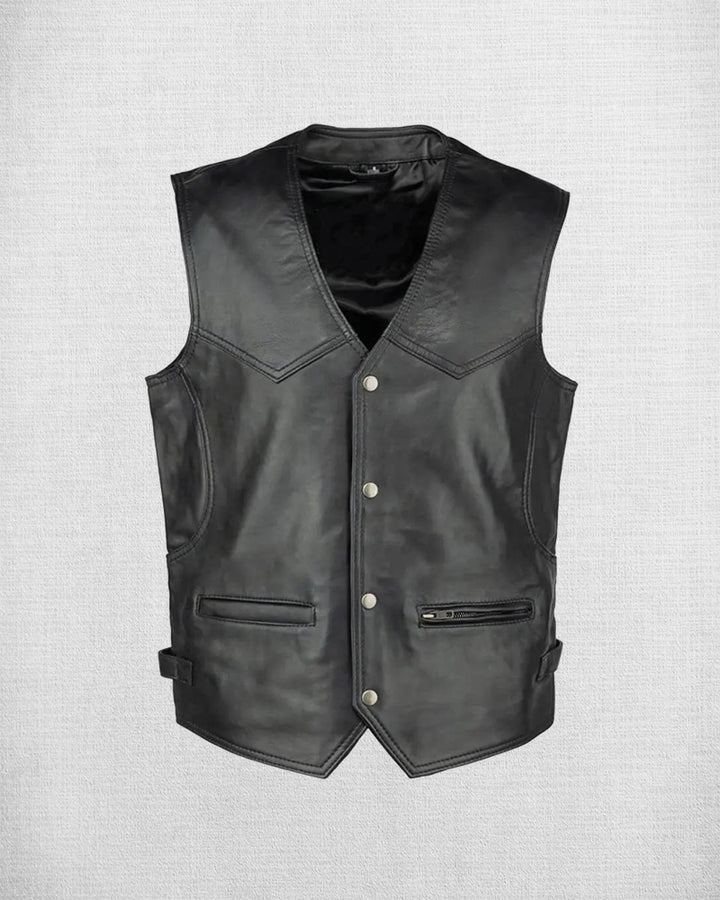 lassic black leather vest in USA