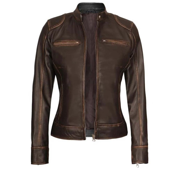 Womens Rub Off Brown Vintage Leather Jacket