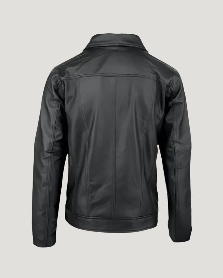 Classic black leather shirt with button closure