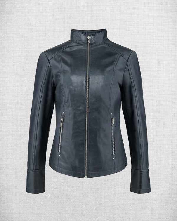 Women Biker Black Leather Jacket