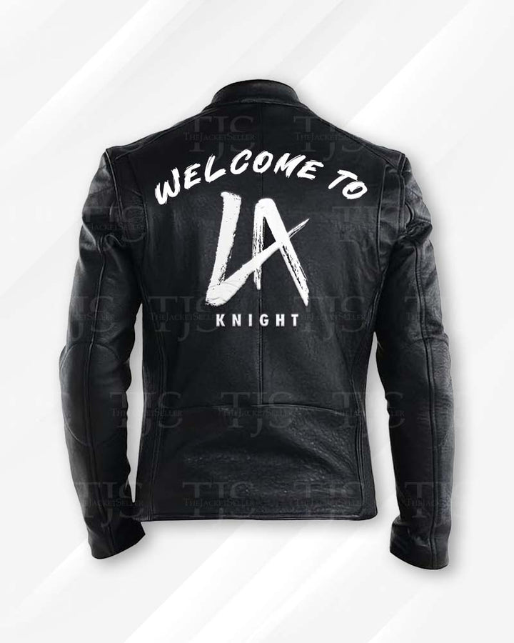 Stylish leather jacket worn by LA Knight in Ameican style