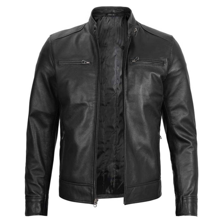 Men's Black Leather Jacket with Adjustable Hoodie for Winter Fashion in USA