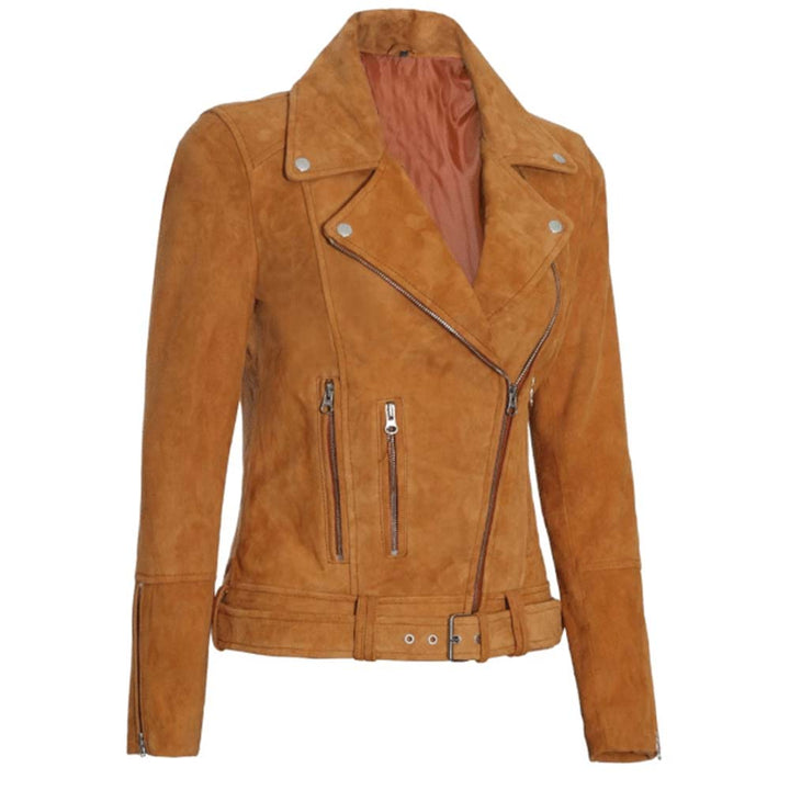 Stylish women's asymmetrical suede jacket in American style