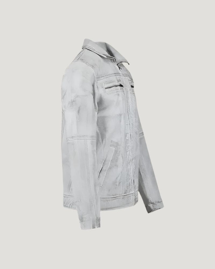 Stylish white leather motorcycle jacket