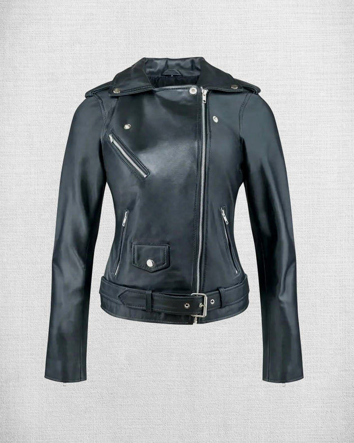 Chic Black Leather Motorcycle Jacket for Women
