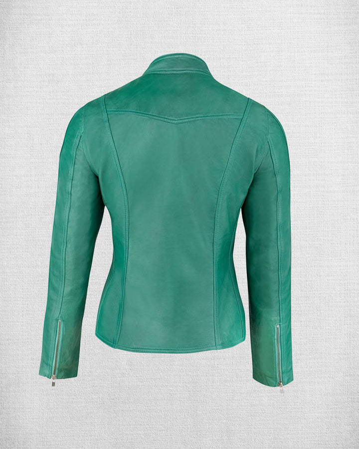 Chic Green Leather Jacket for Women
