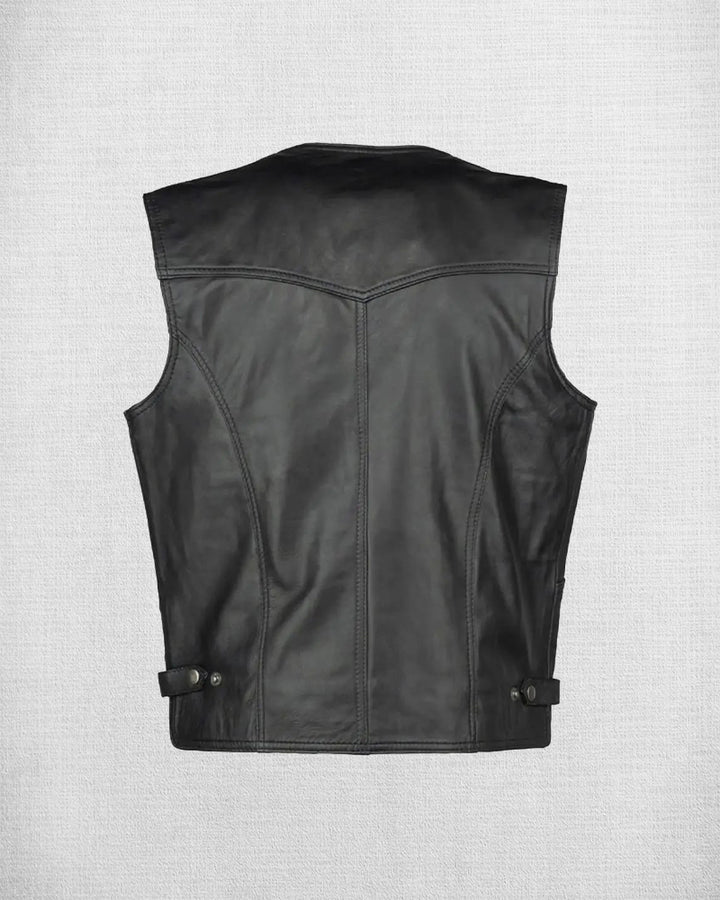 Men's classic black leather vest in USA