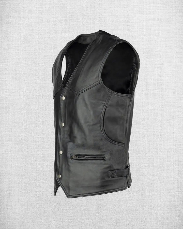 Versatile classic black leather vest in USA