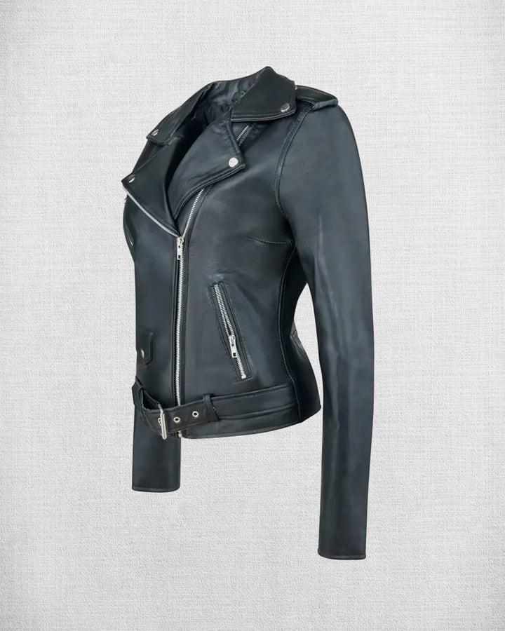 Women's Classic Black Leather Biker Jacket
