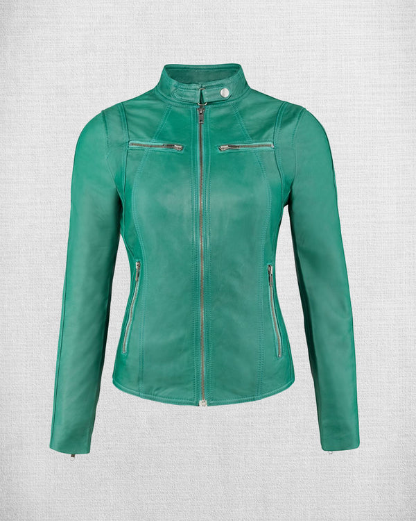 Stylish Green Leather Jacket For Women