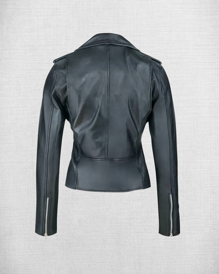 Trendy Black Leather Moto Jacket for Women
