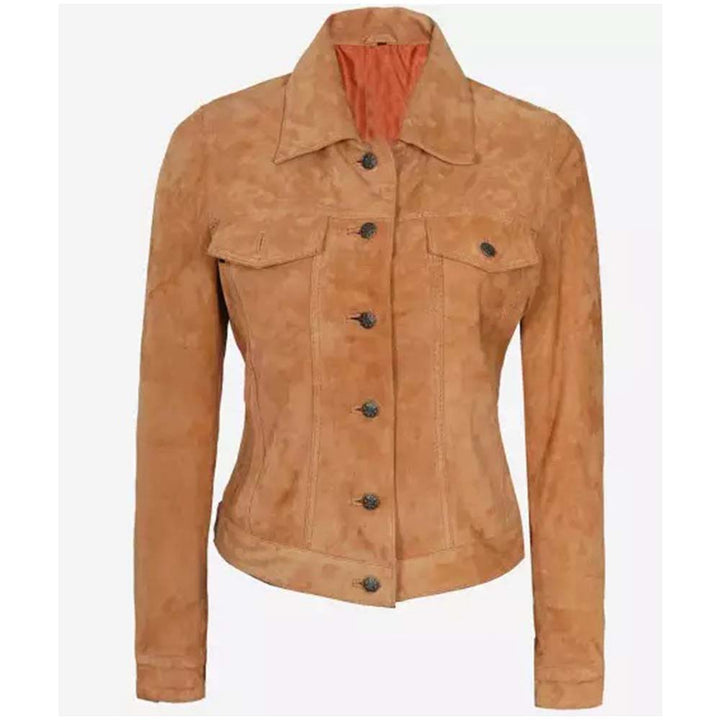 Light brown suede trucker jacket for women in france style