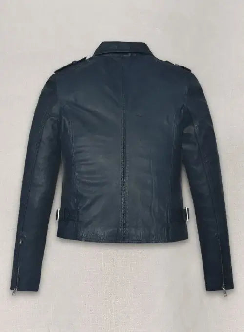 Stylish Soft Winsor Blue Leather Jacket with Washed & Wax Finish in France style