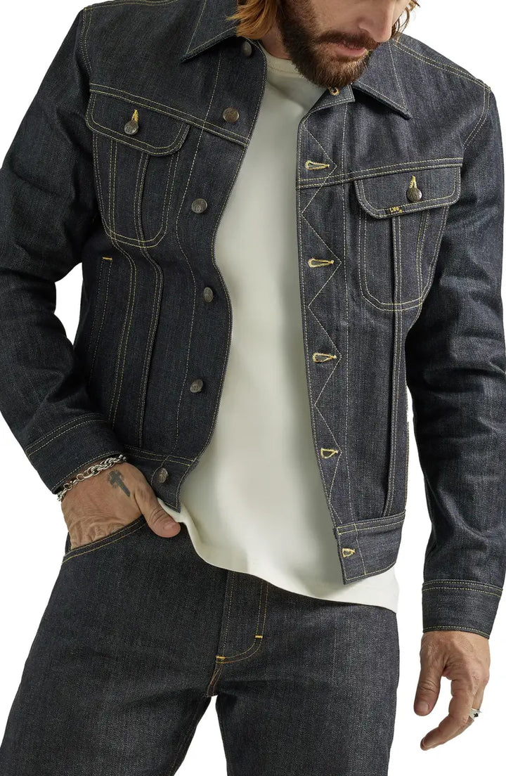 101 Rider denim trucker jacket with classic button closure in USA
