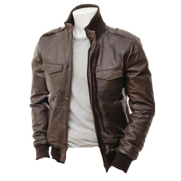 Men’s Dark Brown Leather Jacket with Classic Fit in USA