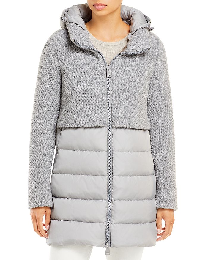 Women’s knit overlay puffer coat with warm padding in American style