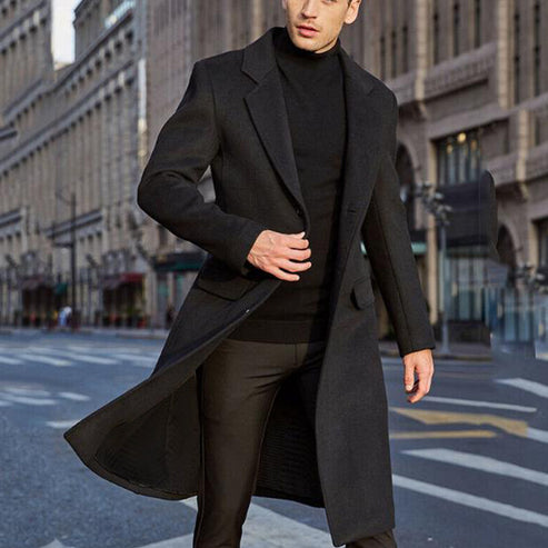 Stylish Men's Woolen Long Trench Coat for Formal and Casual Wear in France Style