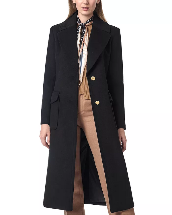 Classic tailored wool melton coat with structured fit in USA