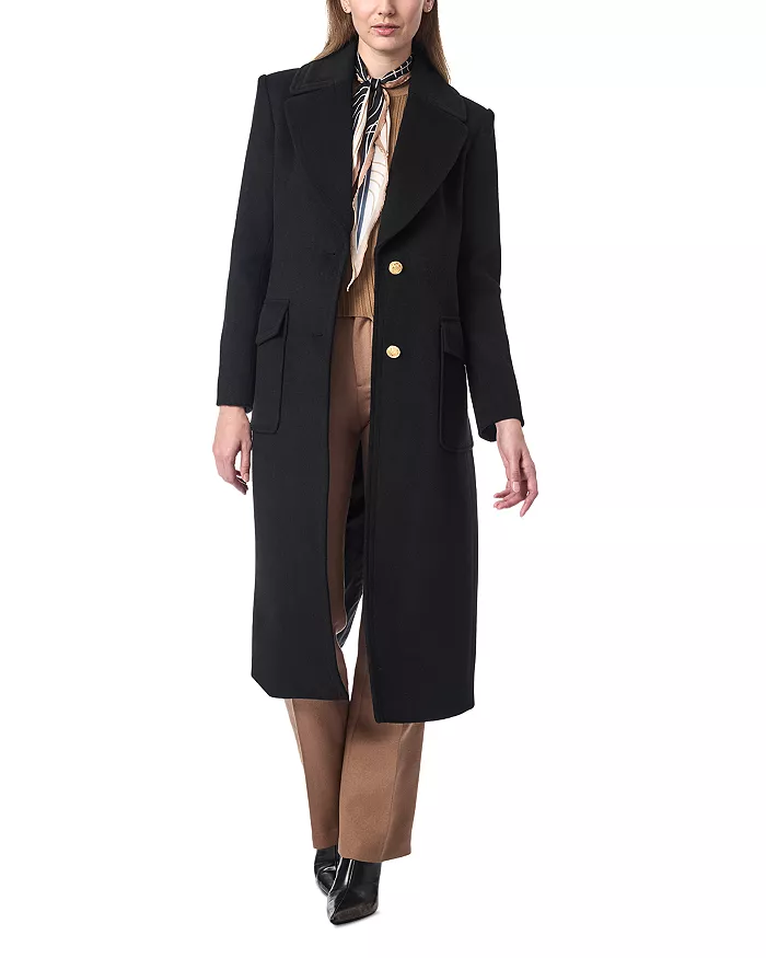 Elegant wool melton coat featuring notch lapel and button closure in USA