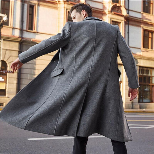 Men's Woolen Trench Coat for Winter with Belted Waist in USA