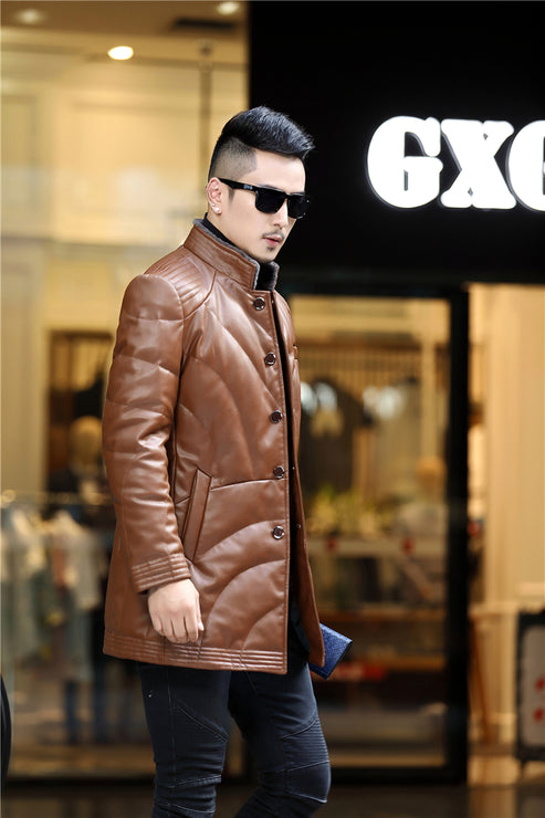 Men's winter-ready Haining Down Leather Jacket in USA