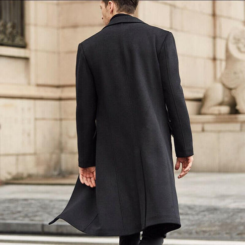 Premium Men's Long Woolen Coat with Classic Trench Design in United State Market