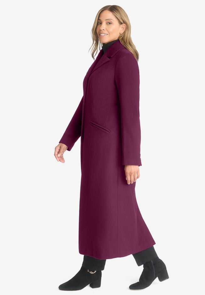 Winter full length coat made from soft wool blend fabric in USA