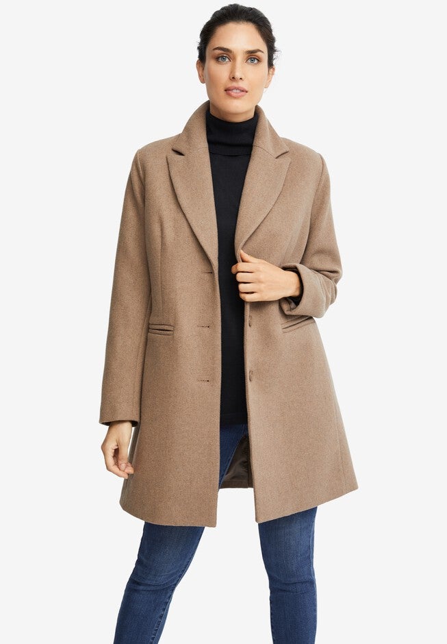 Mid-length wool-blend coat for everyday wear in USA