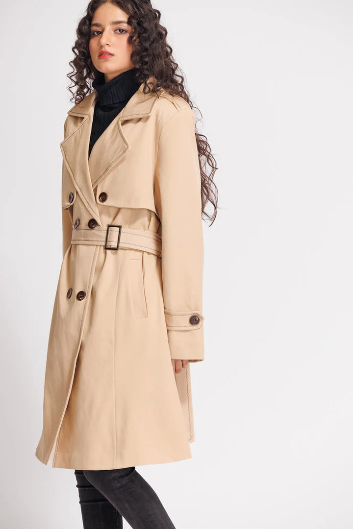 Long wool coat for women with button closure in USA