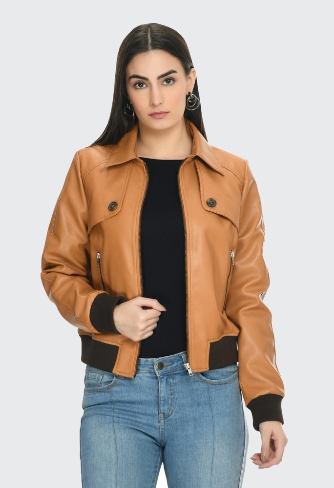 Stylish leather bomber jacket for women by TJS in United state market