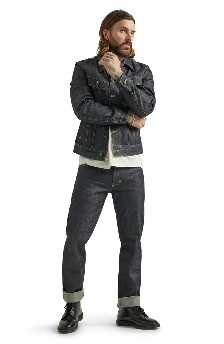 Rugged 101 Rider jean jacket with signature stitch detailing in USA