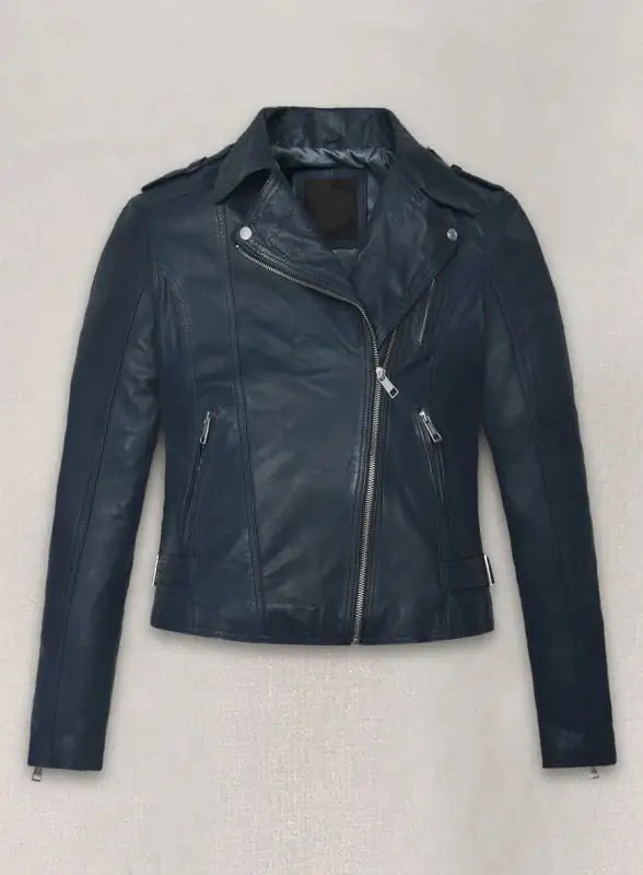 Soft Winsor Blue Washed & Wax Leather Jacket Front View in USA