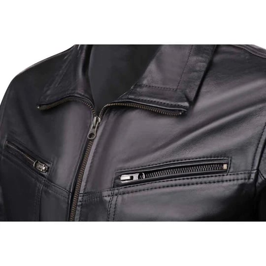 Stylish Black Leather Jacket with Collars - Side View in United state market