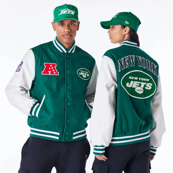 New York Jets Patch Green Varsity Jacket Front View in USA