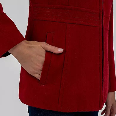 Elegant Women's Red Wool Blend Hooded Jacket in American style