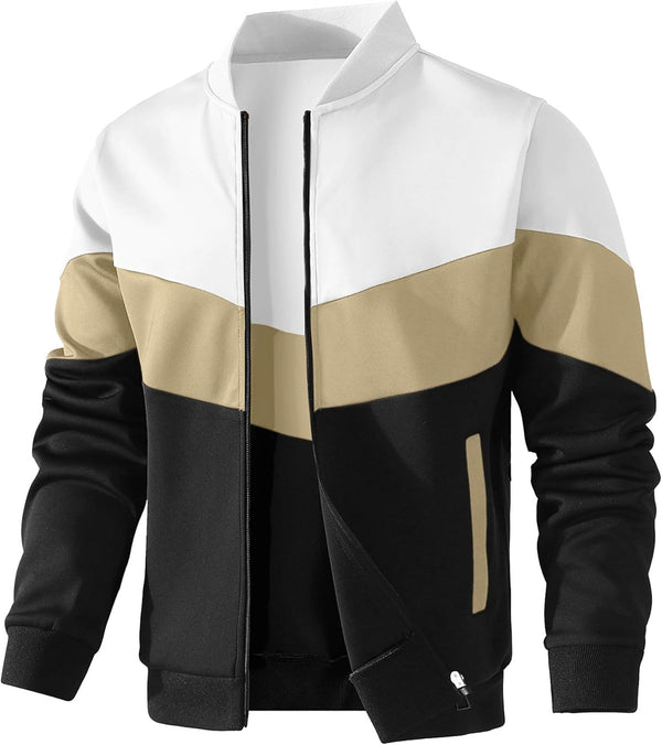 Men’s Color Block Varsity Bomber Jacket – Lightweight Casual Style