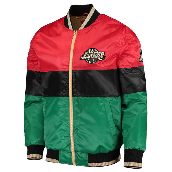 75th Anniversary LA Lakers Satin Color Block Jacket Front View 
