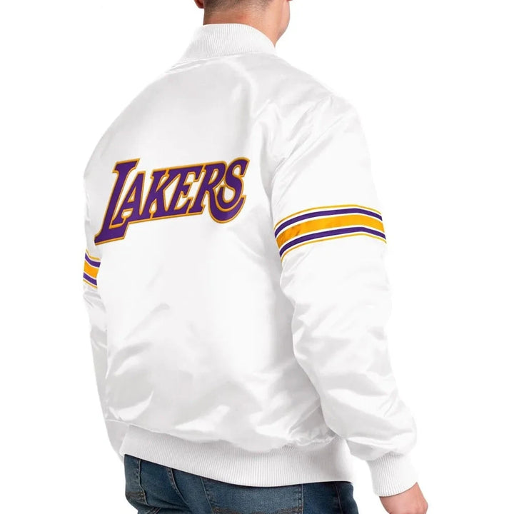 Stylish LA Lakers White Satin Jacket with Forward Power Design in USA