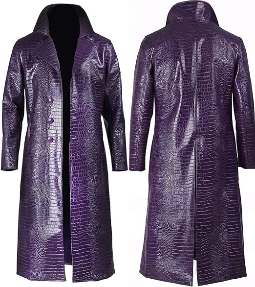 Crocodile Suicide Squad Joker Purple Leather Coat in USA