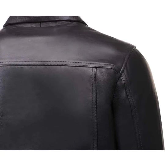 Casual Black Leather Jacket with Collars in USA market