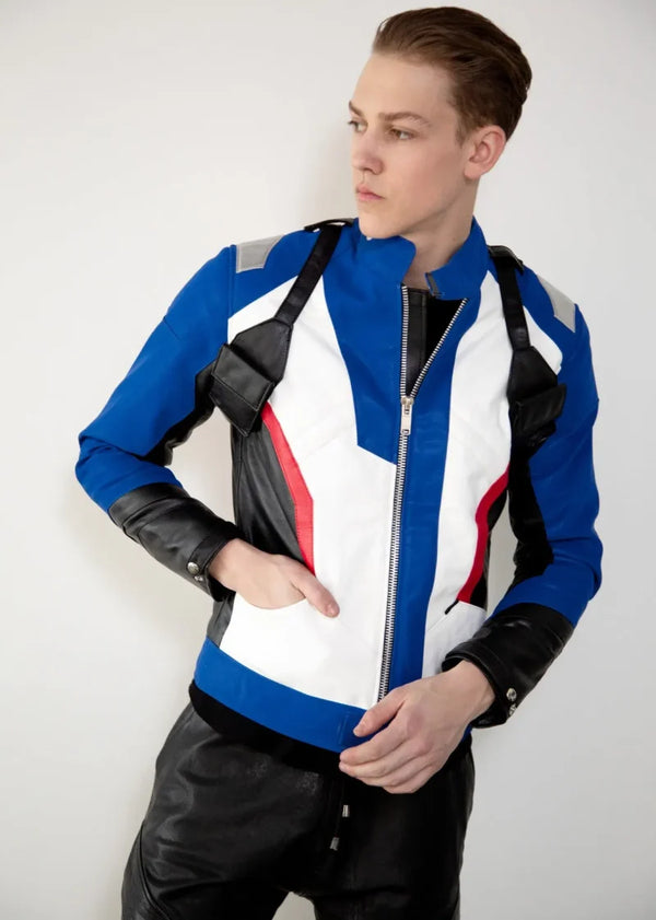 Shop Mens Soldier 76 Blue Leather Jacket