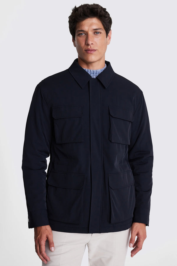 Men's navy field jacket with multiple pockets in USA