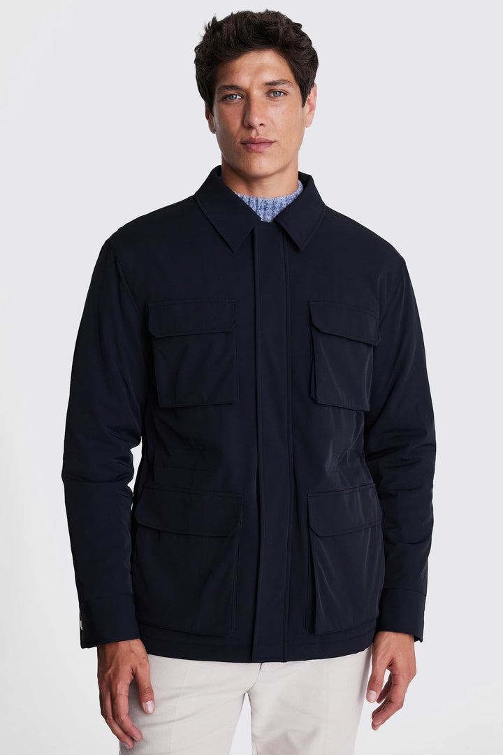 Men's navy field jacket with multiple pockets in USA