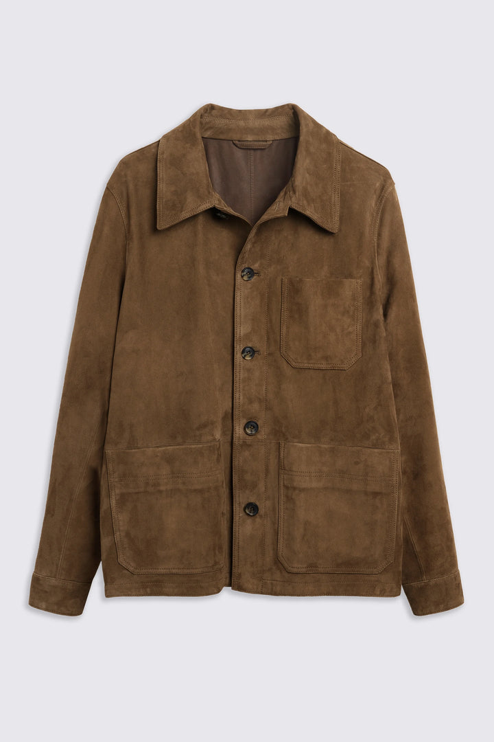 Soft suede overshirt in taupe color in USA