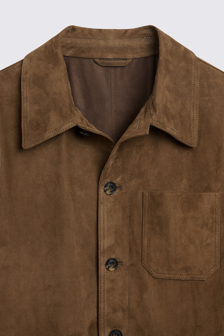 Lightweight suede shirt jacket for layering in USA