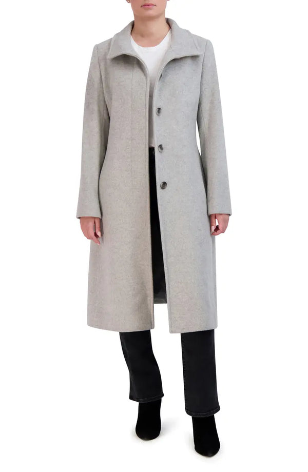 Longline wool blend coat with classic tailored silhouette in USA