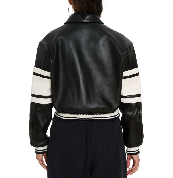 Iconic men and women black cropped legend leather jacket design in USA