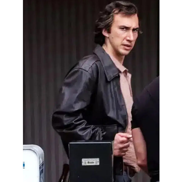 Shop Adam Driver White Noise Black Leather Jacket