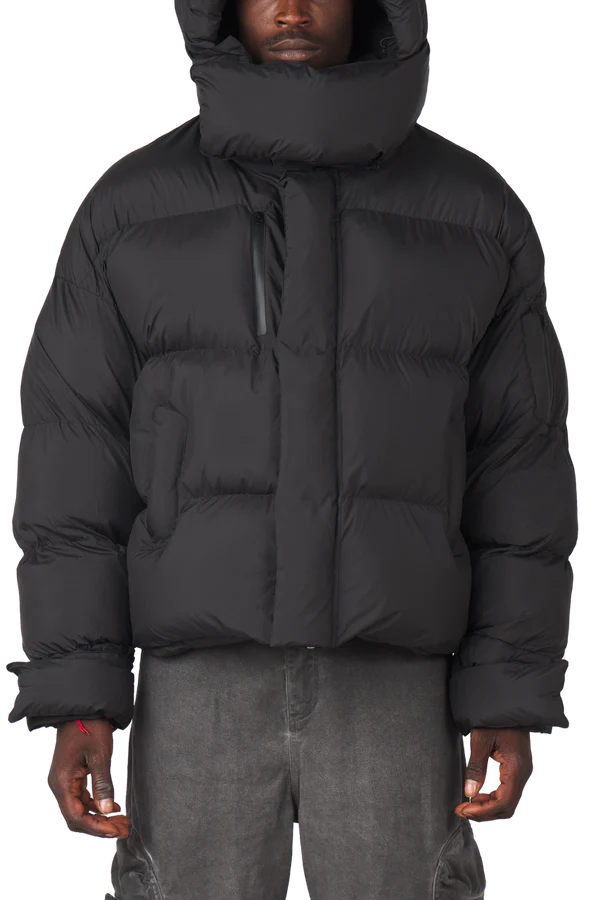 Ash black puffer jacket with quilted design in USA