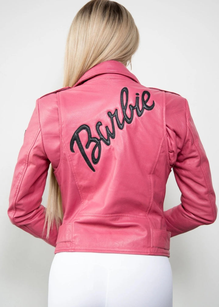 Sophisticated Margot Robbie Barbie pink leather jacket for a standout style in USA